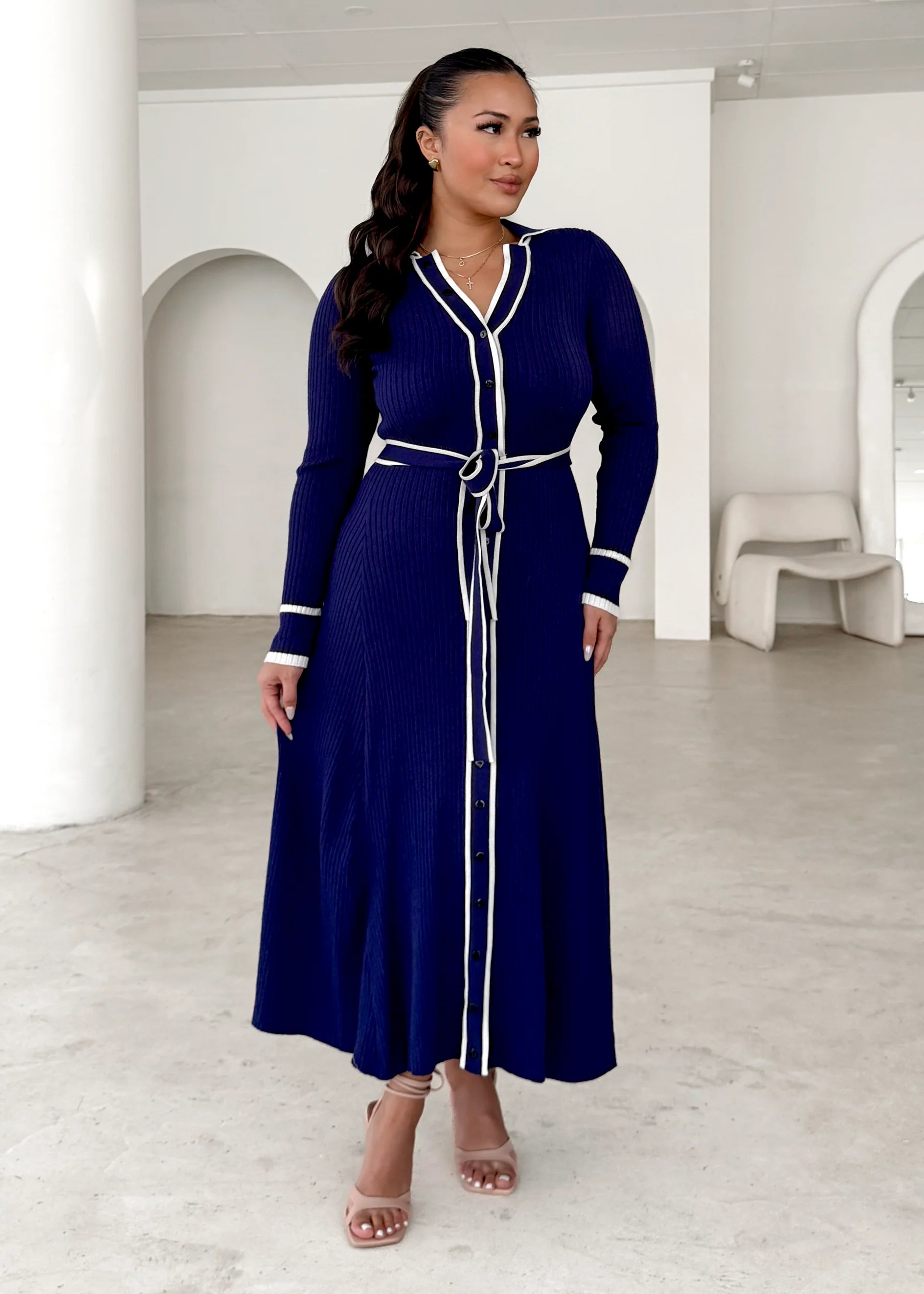 Adah Knit Midi Dress - Navy