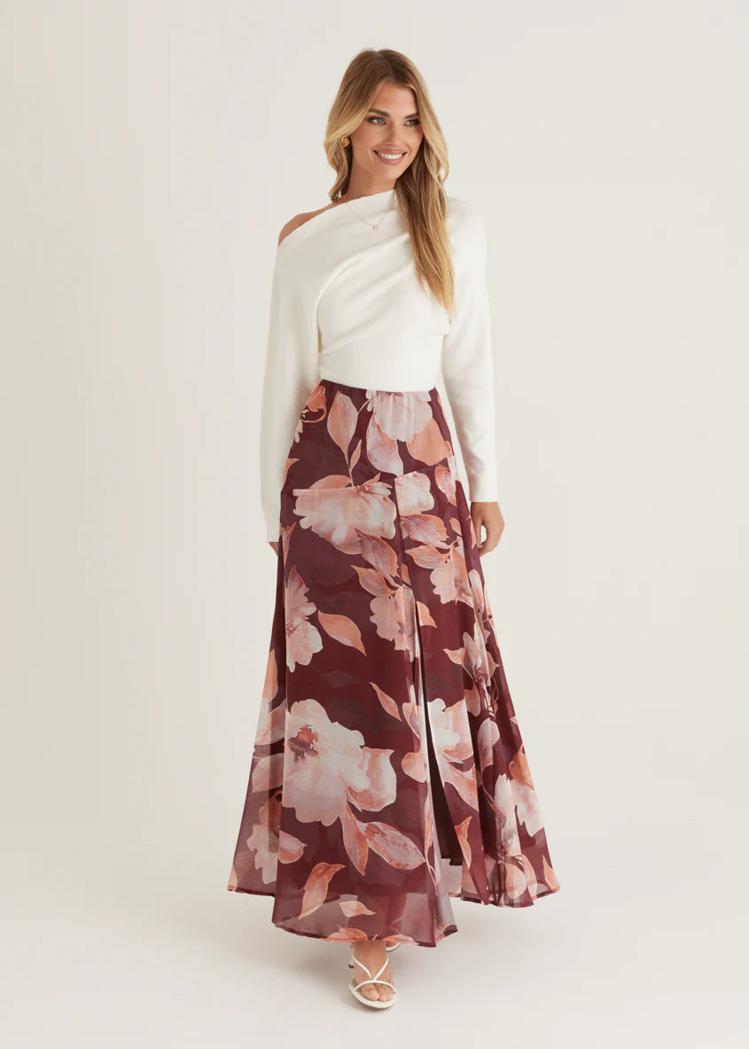 Tatum Maxi Skirt - Burgundy Floral