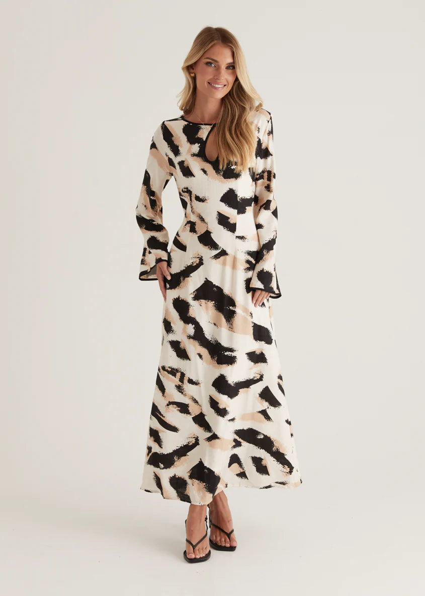 Krombae Maxi Dress - Beige Abstract