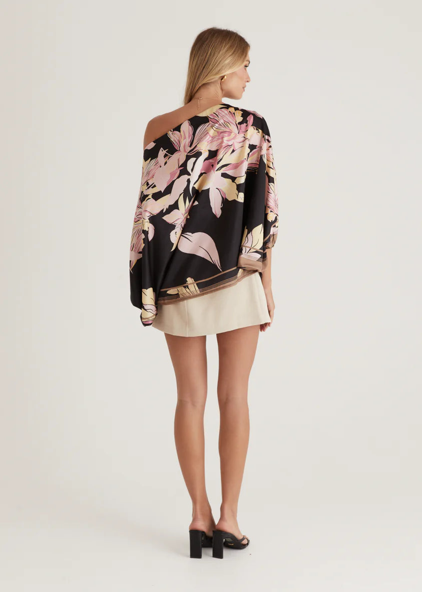 Maui Off Shoulder Top - Black Floral