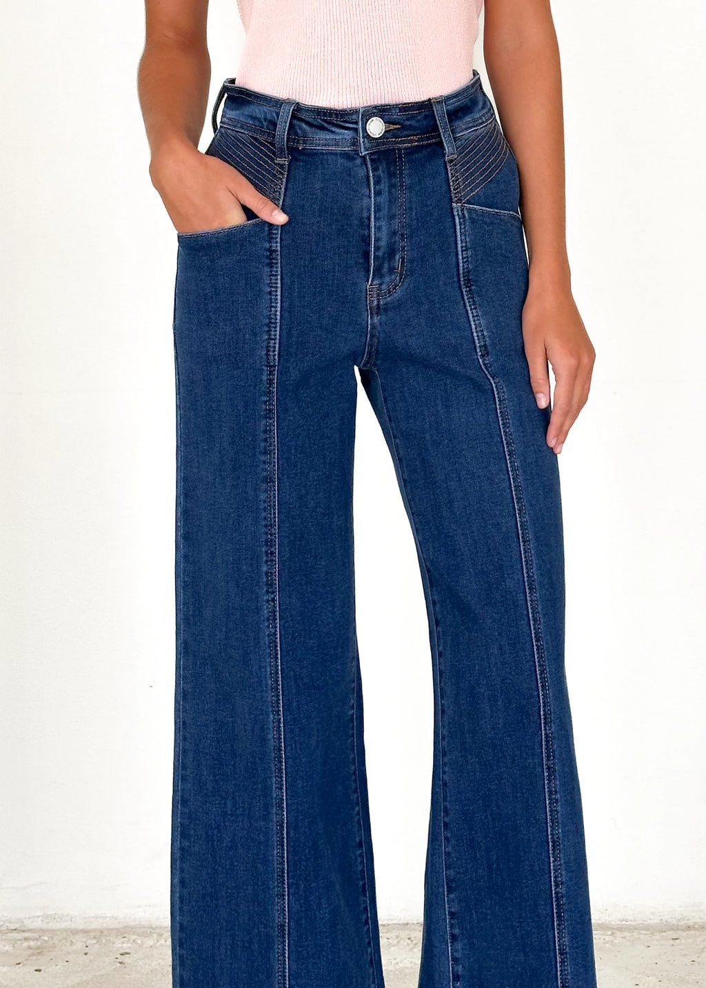 Jess Stretch Wide Leg Jeans - Mid Blue