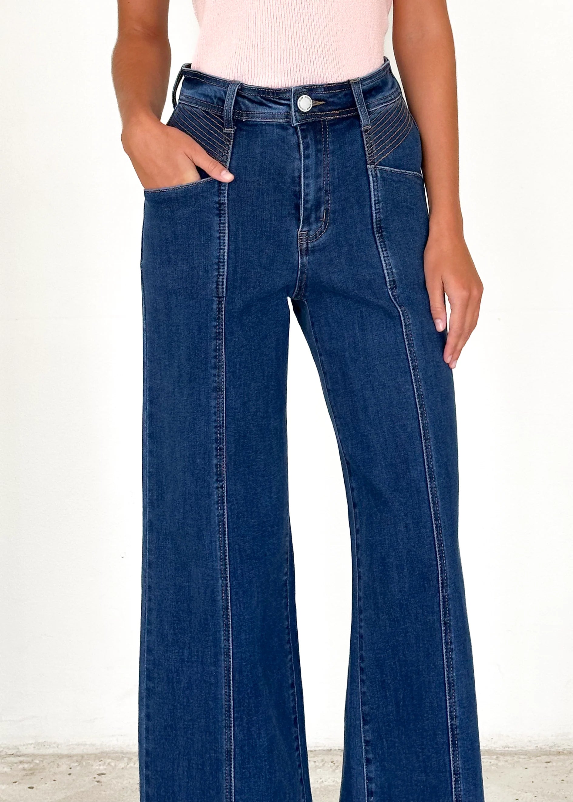 Jess Stretch Wide Leg Jeans - Mid Blue