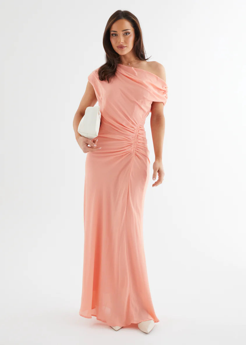 Flirtini One Shoulder Maxi Dress - Peach