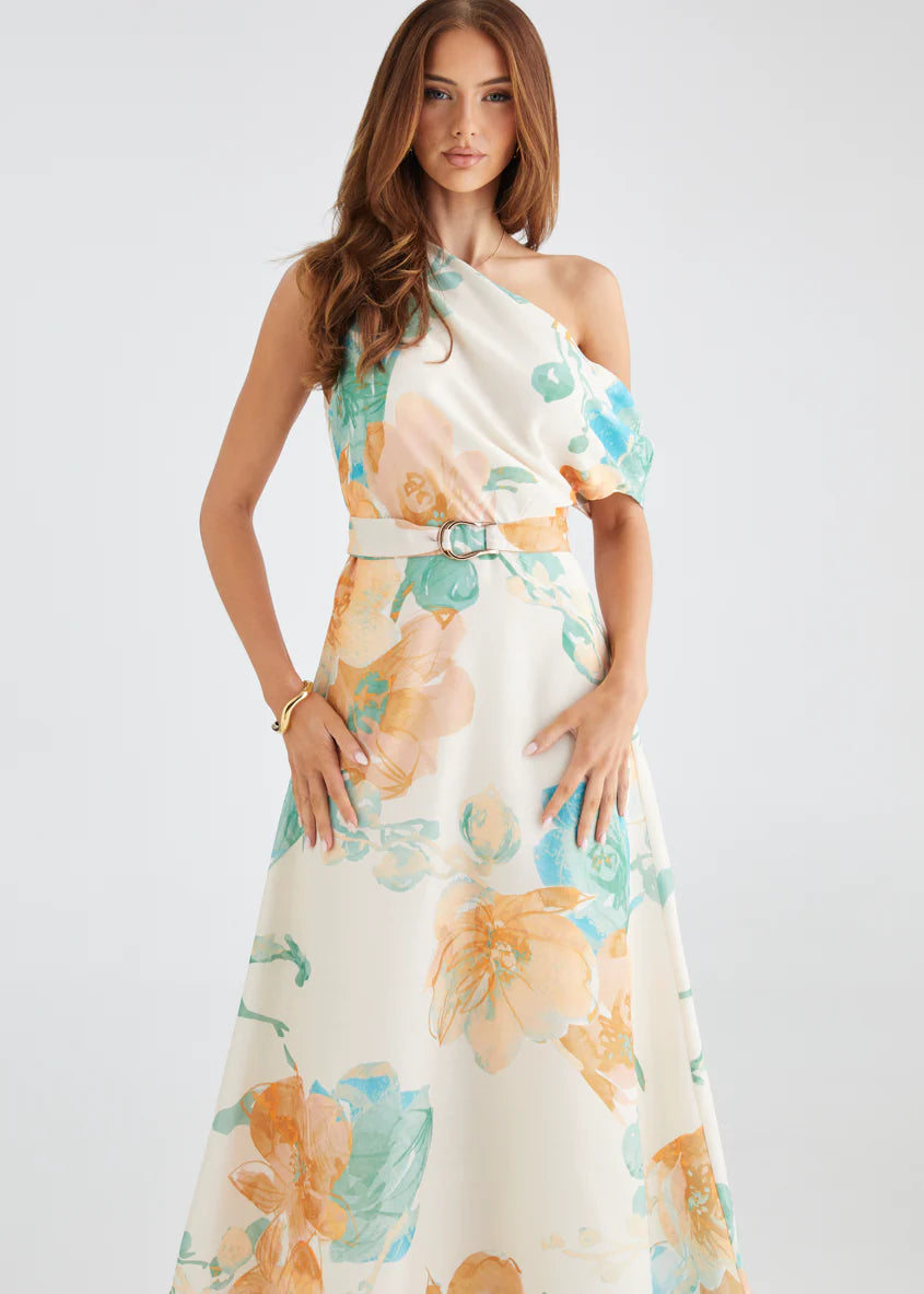 Jacqui Drop Shoulder Midi Dress - Tangerine Floral