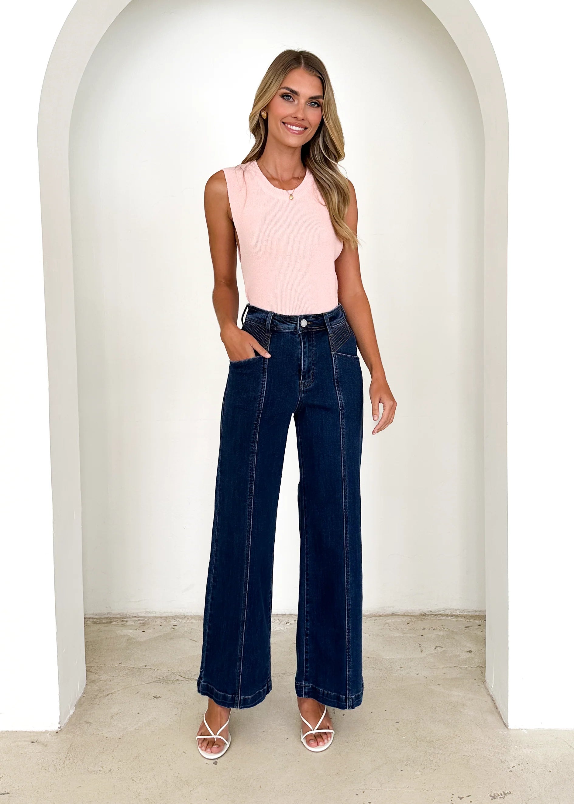 Jess Stretch Wide Leg Jeans - Mid Blue
