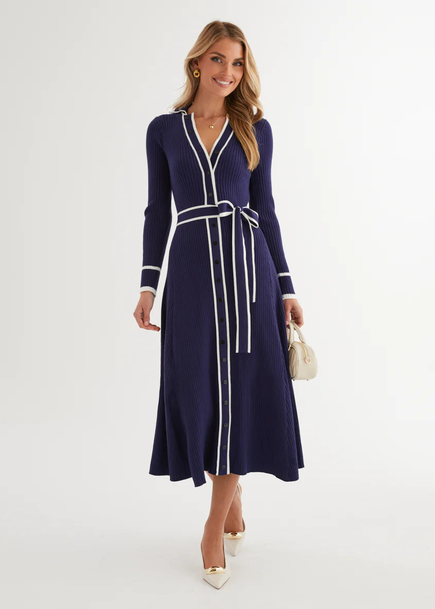 Adah Knit Midi Dress - Navy