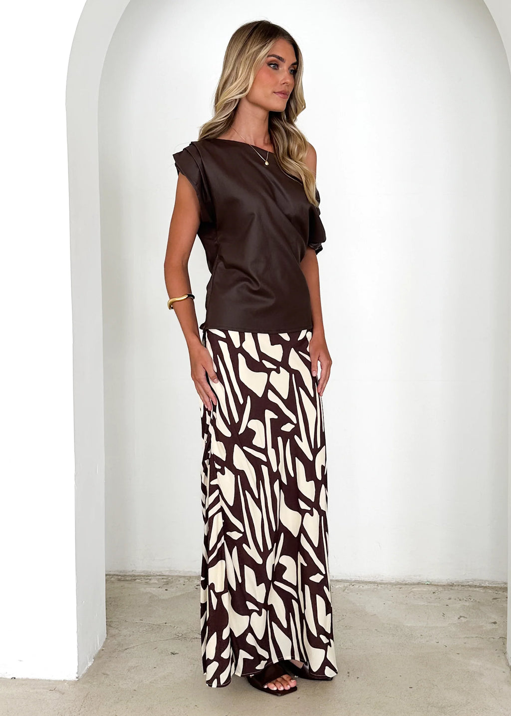 Inka One Shoulder Coated Top - Chocolate