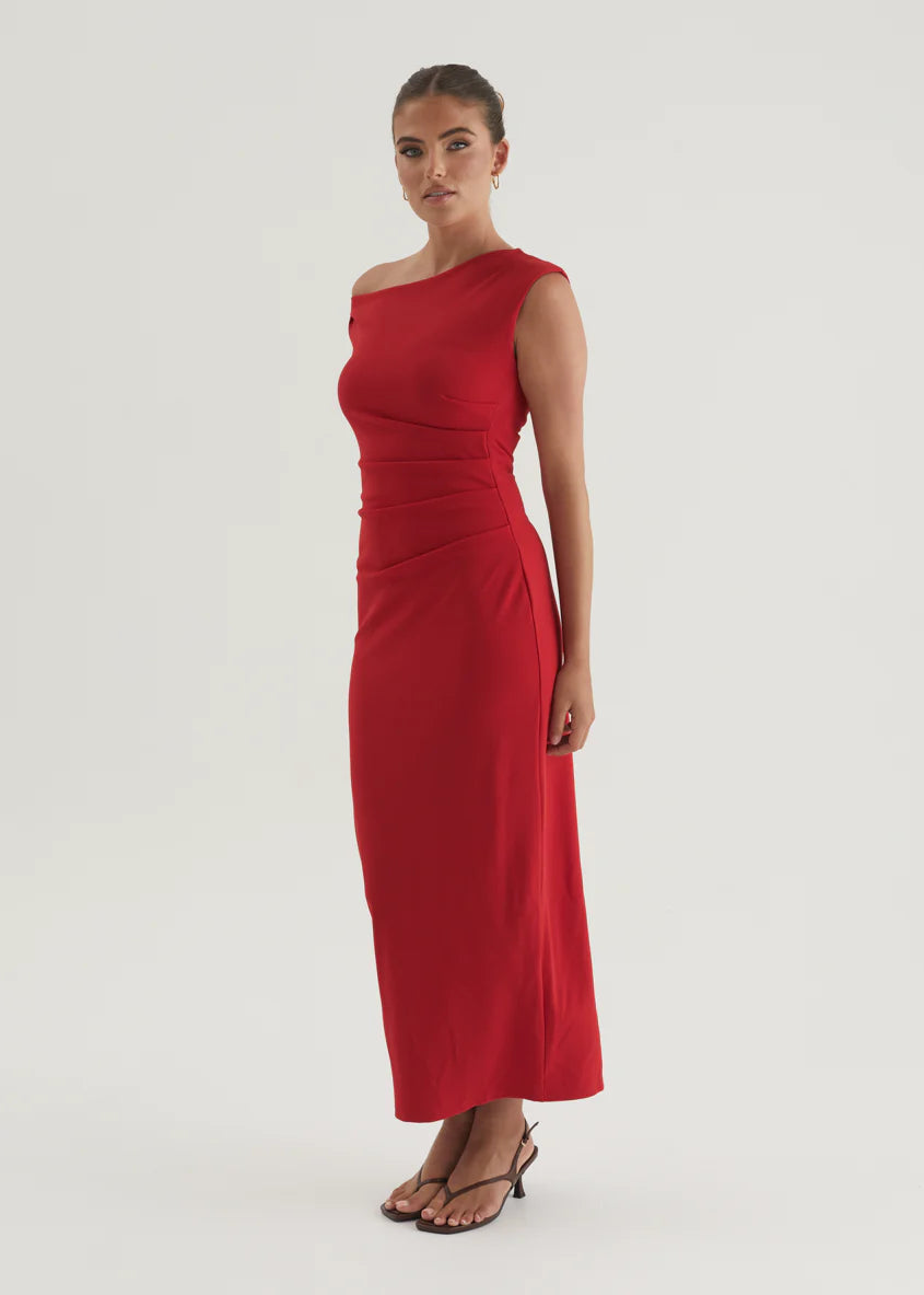 Elsea One Shoulder Maxi Dress - Red