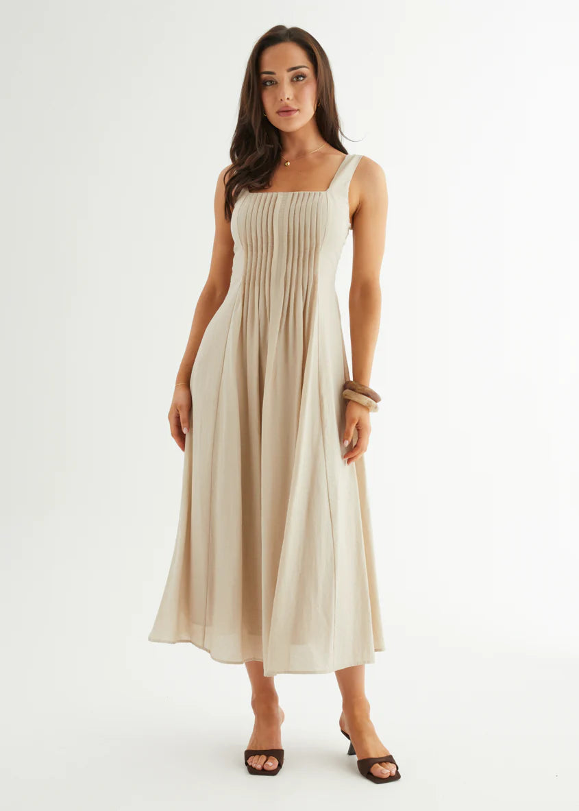 Neishia Midi Dress - Beige