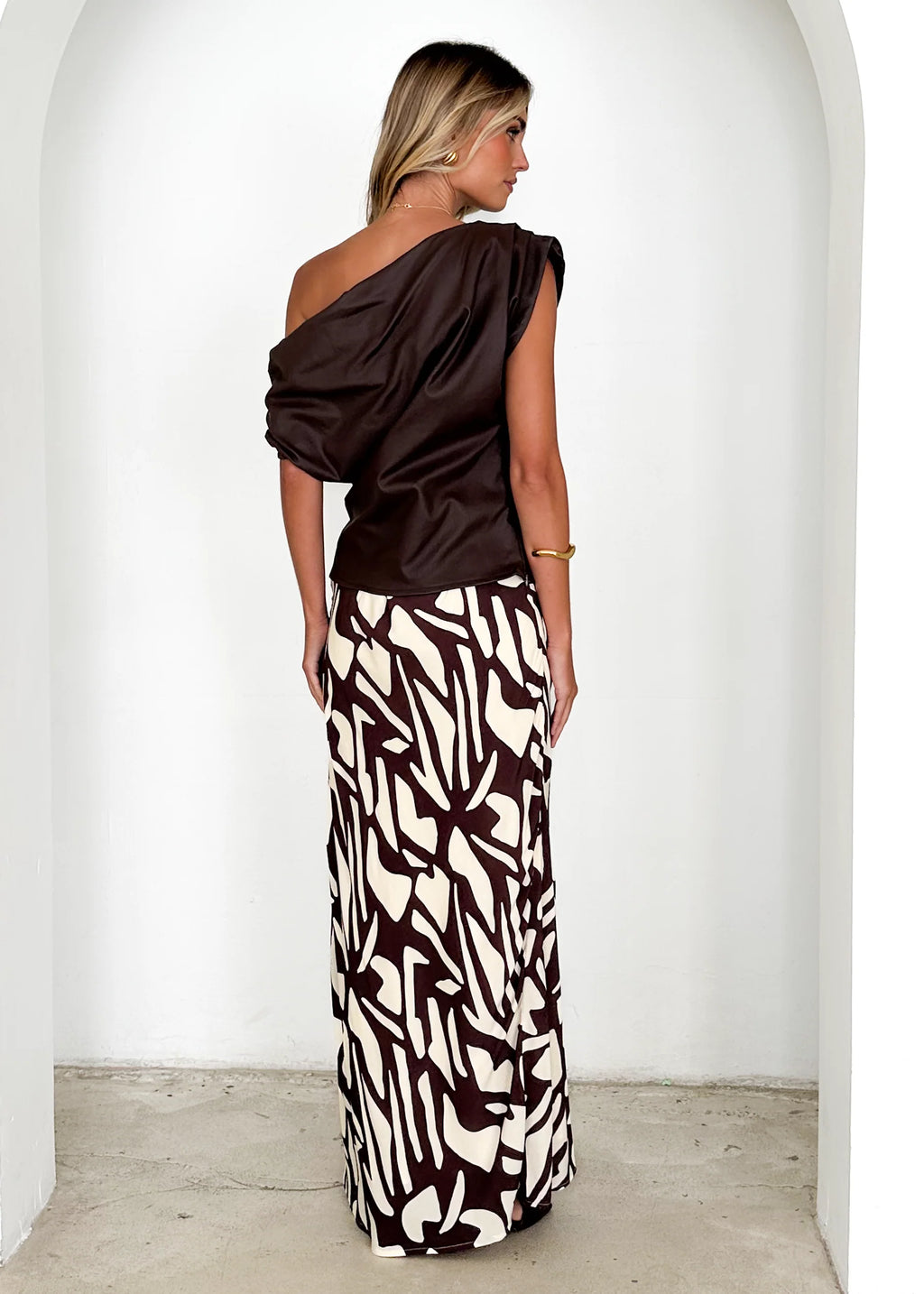 Inka One Shoulder Coated Top - Chocolate