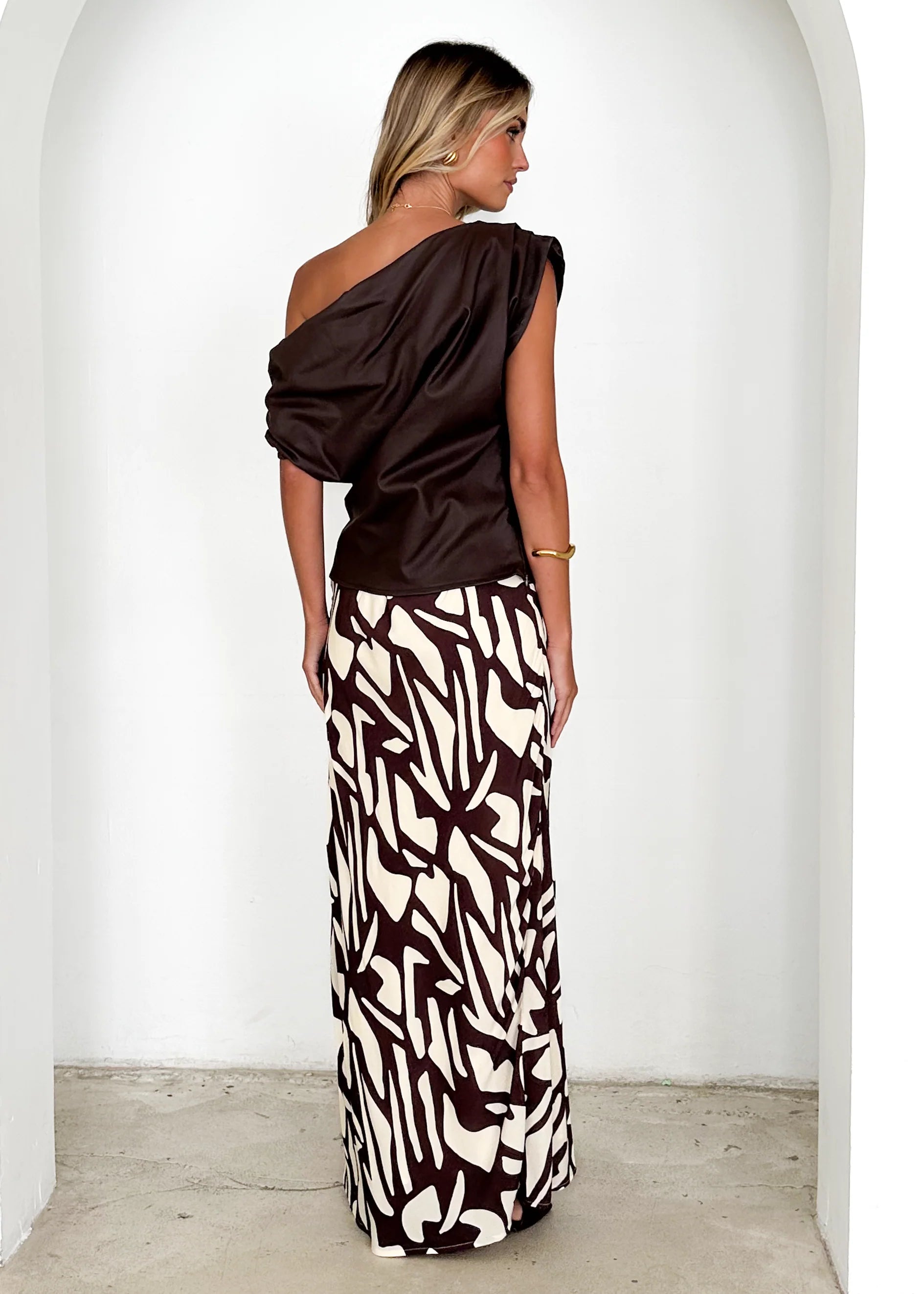 Inka One Shoulder Coated Top - Chocolate