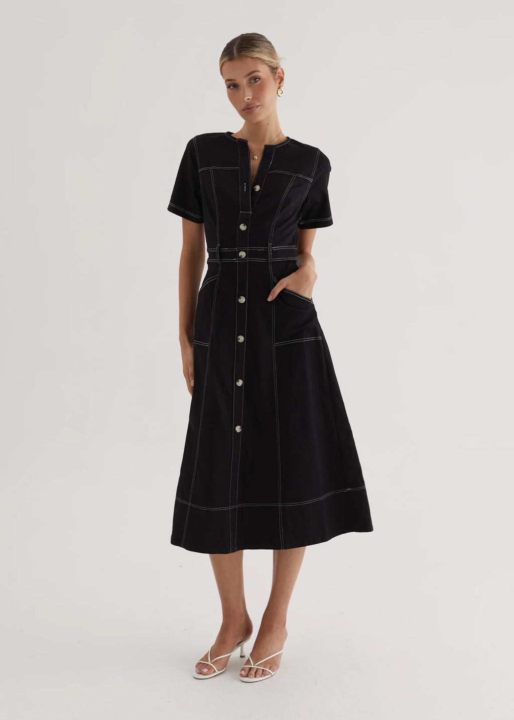 Petra Denim Midi Dress - Black