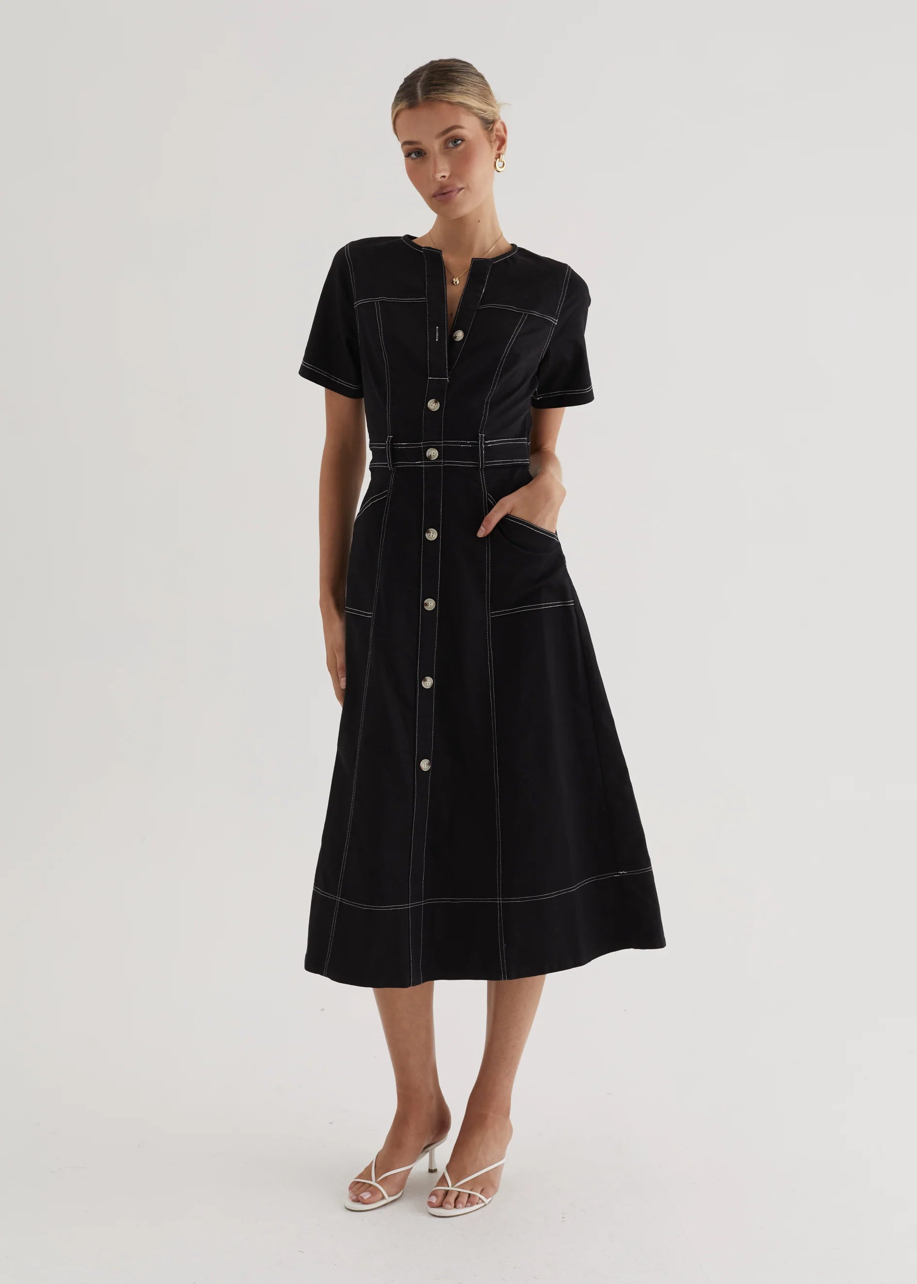 Petra Denim Midi Dress - Black