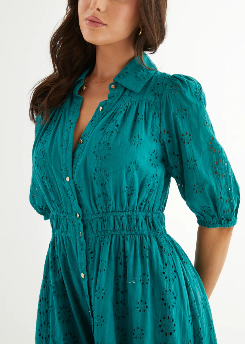 Eryn Midi Dress - Teal Anglaise