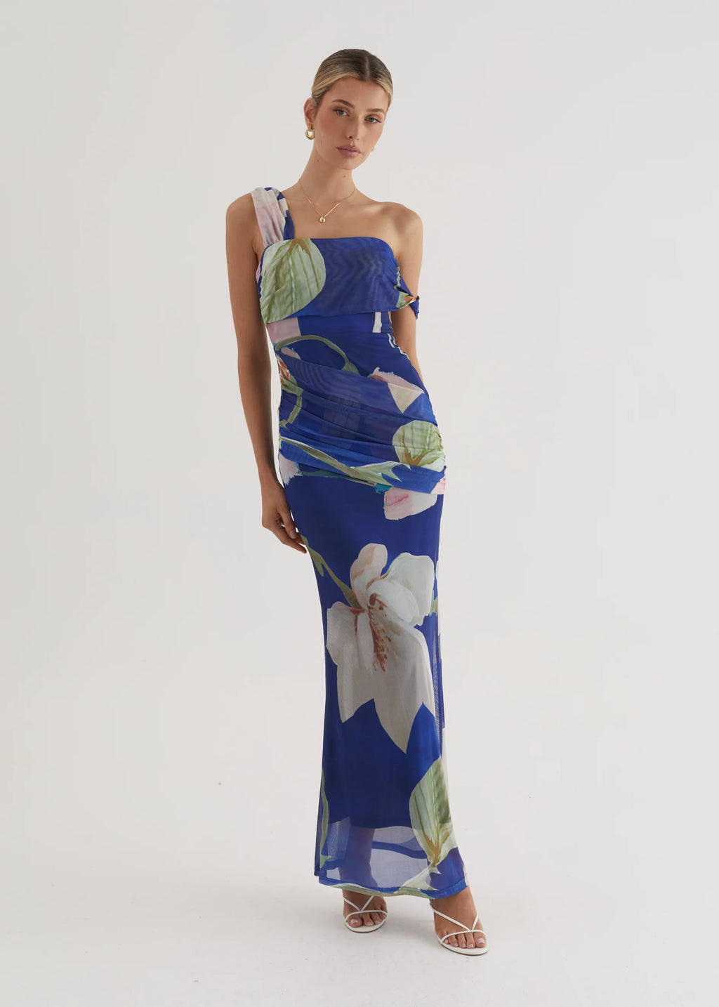 Helena Mesh Maxi Dress - Blue Flowers