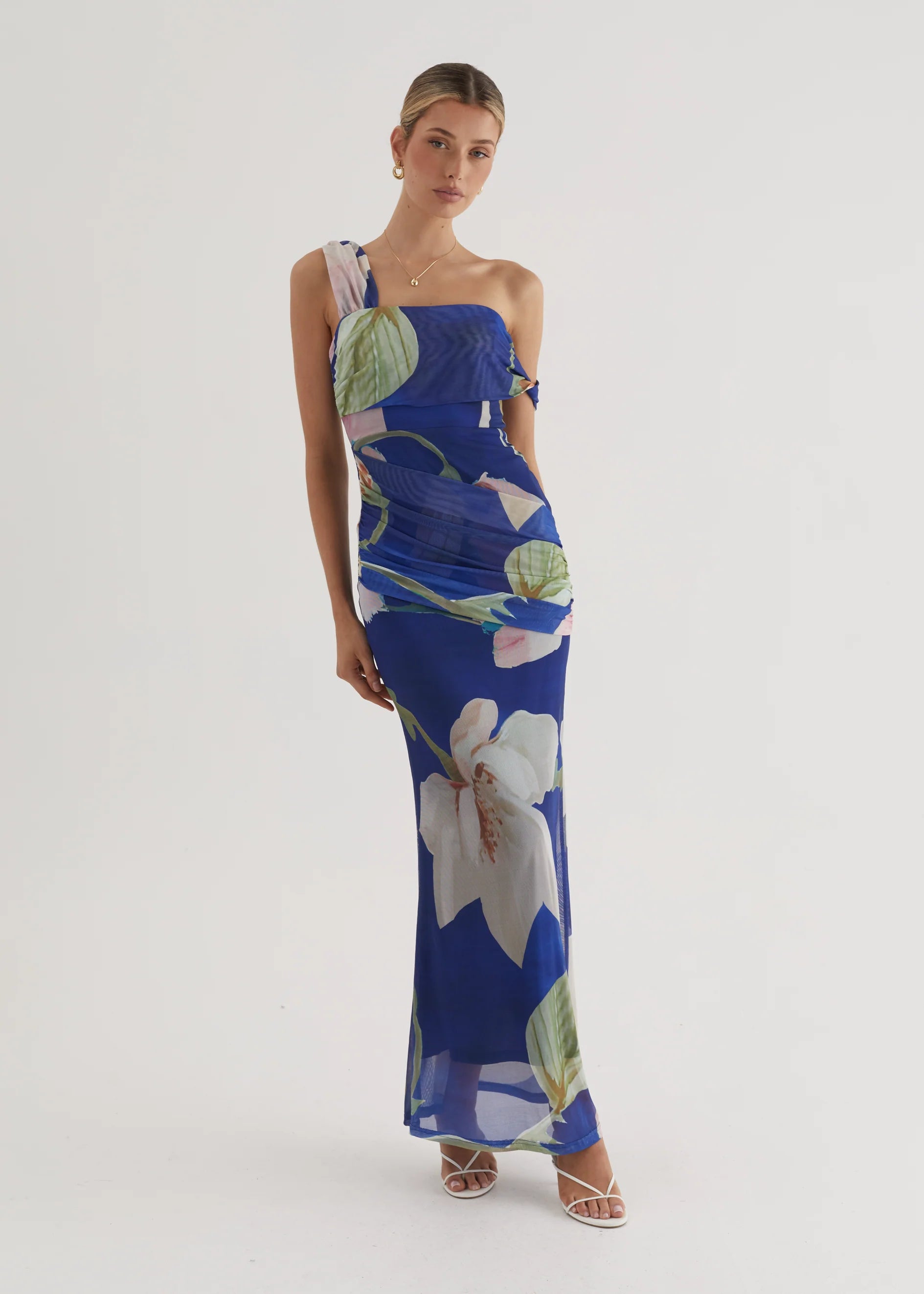 Helena Mesh Maxi Dress - Blue Flowers