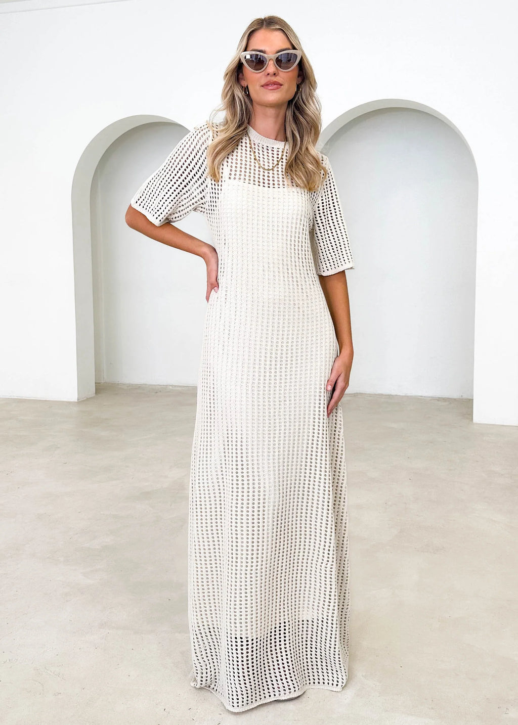 Vivvy Crochet Maxi Dress - Cream