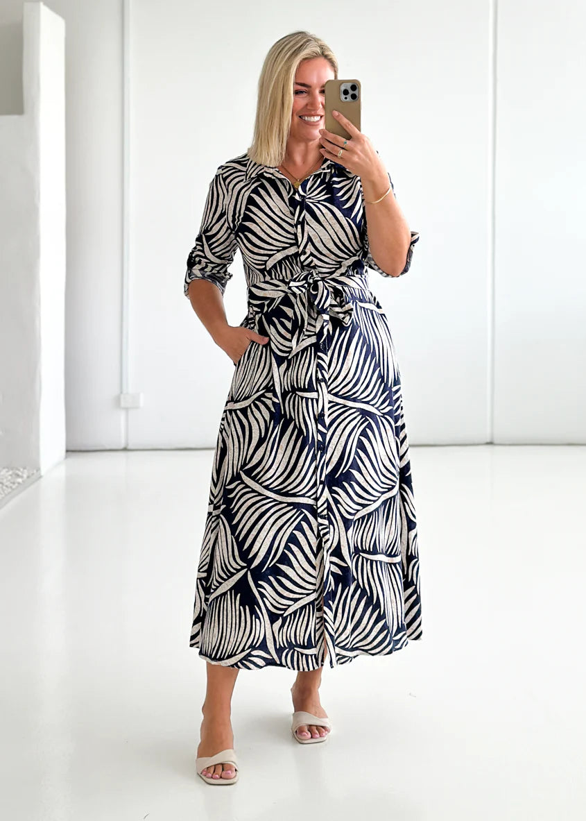 Luxe Midi Dress - Navy Fern