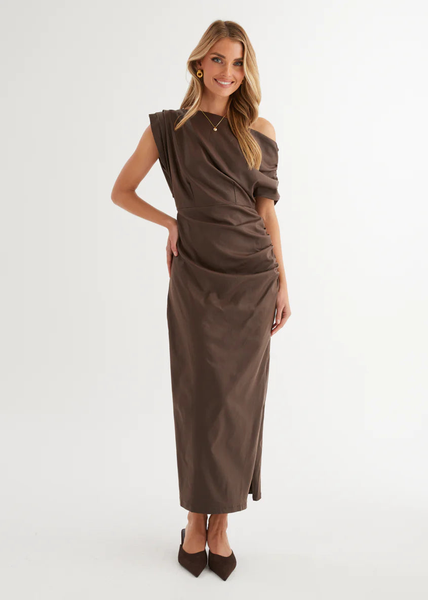 Estro Coated Midi Dress - Chocolate
