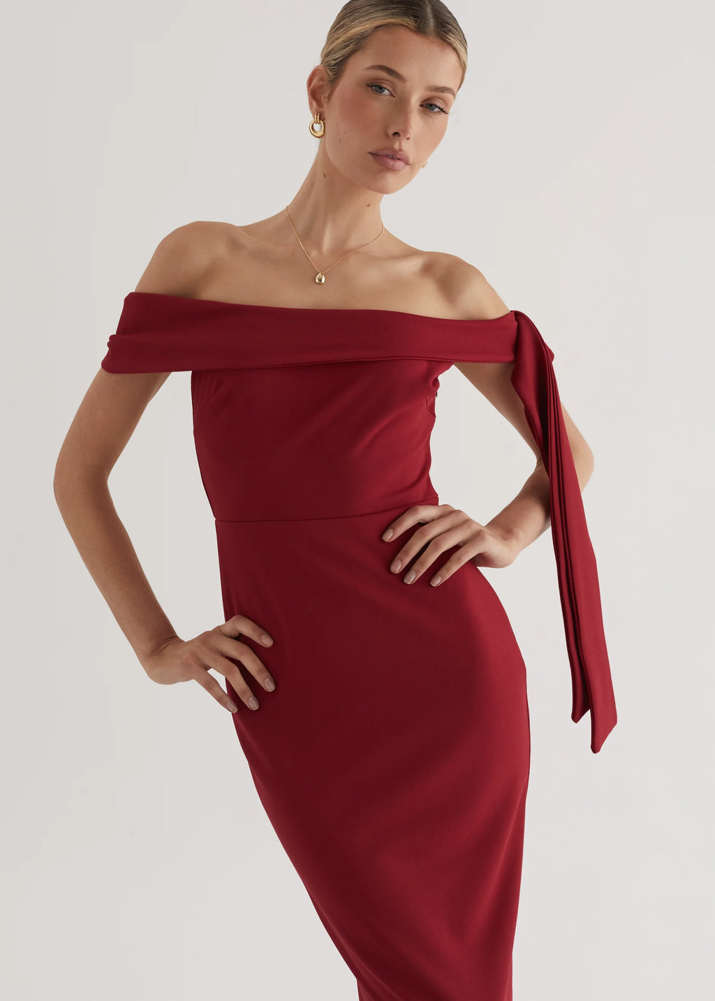 Renia Off Shoulder Maxi Dress - Cherry