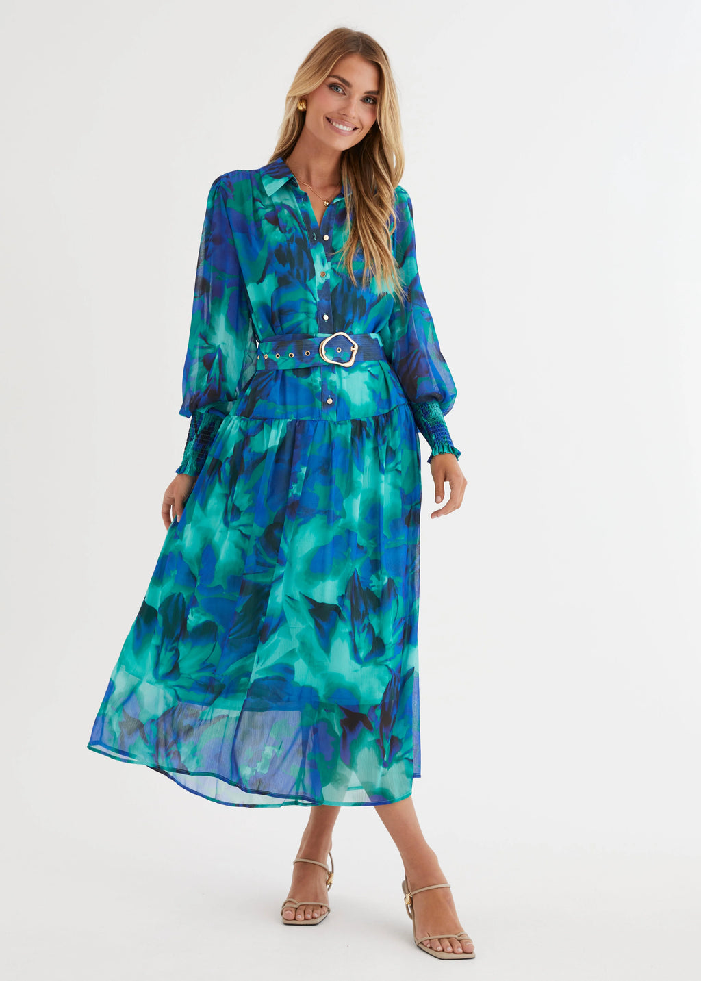 Aleera Midi Dress - Blue Floral