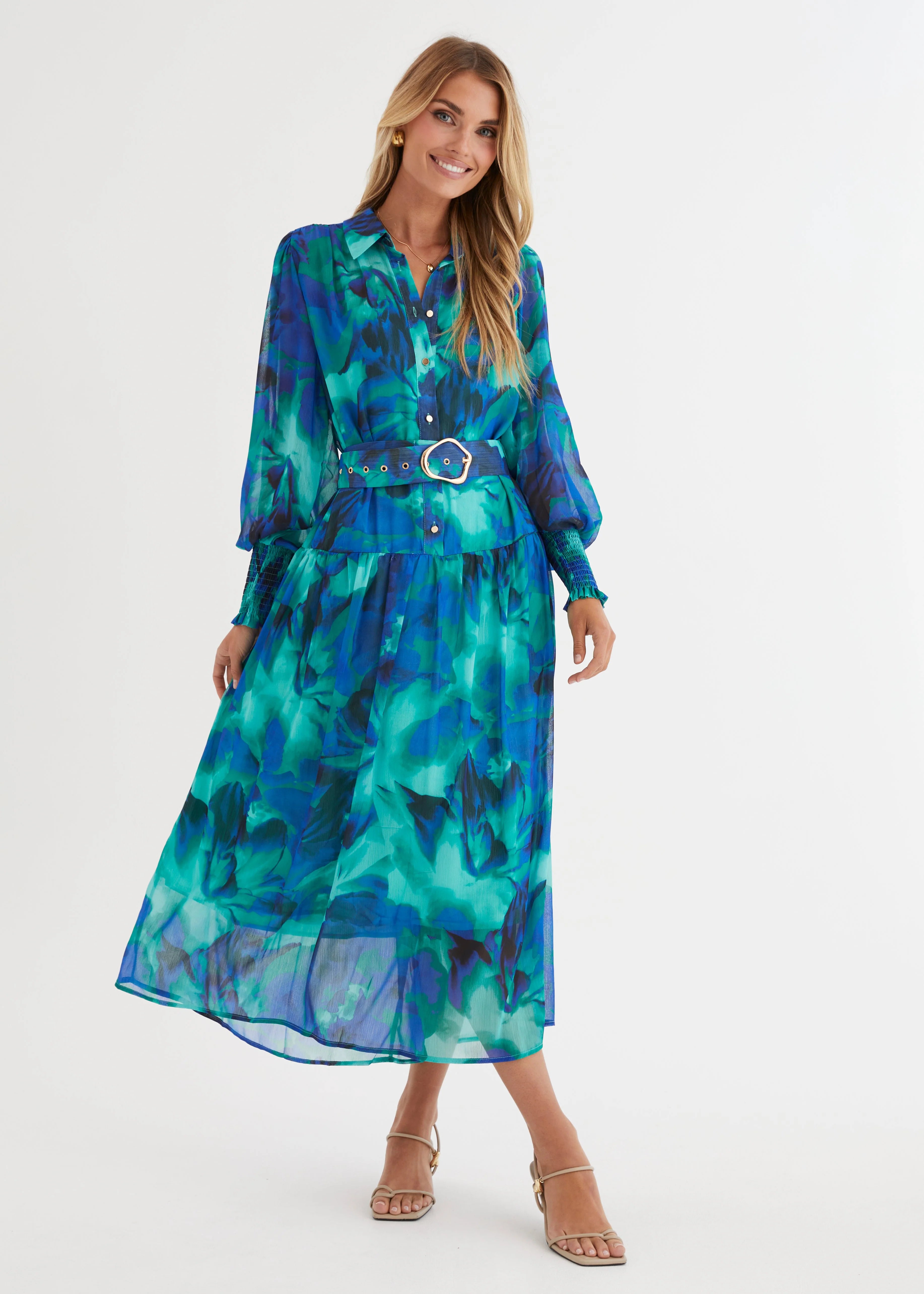 Aleera Midi Dress - Blue Floral