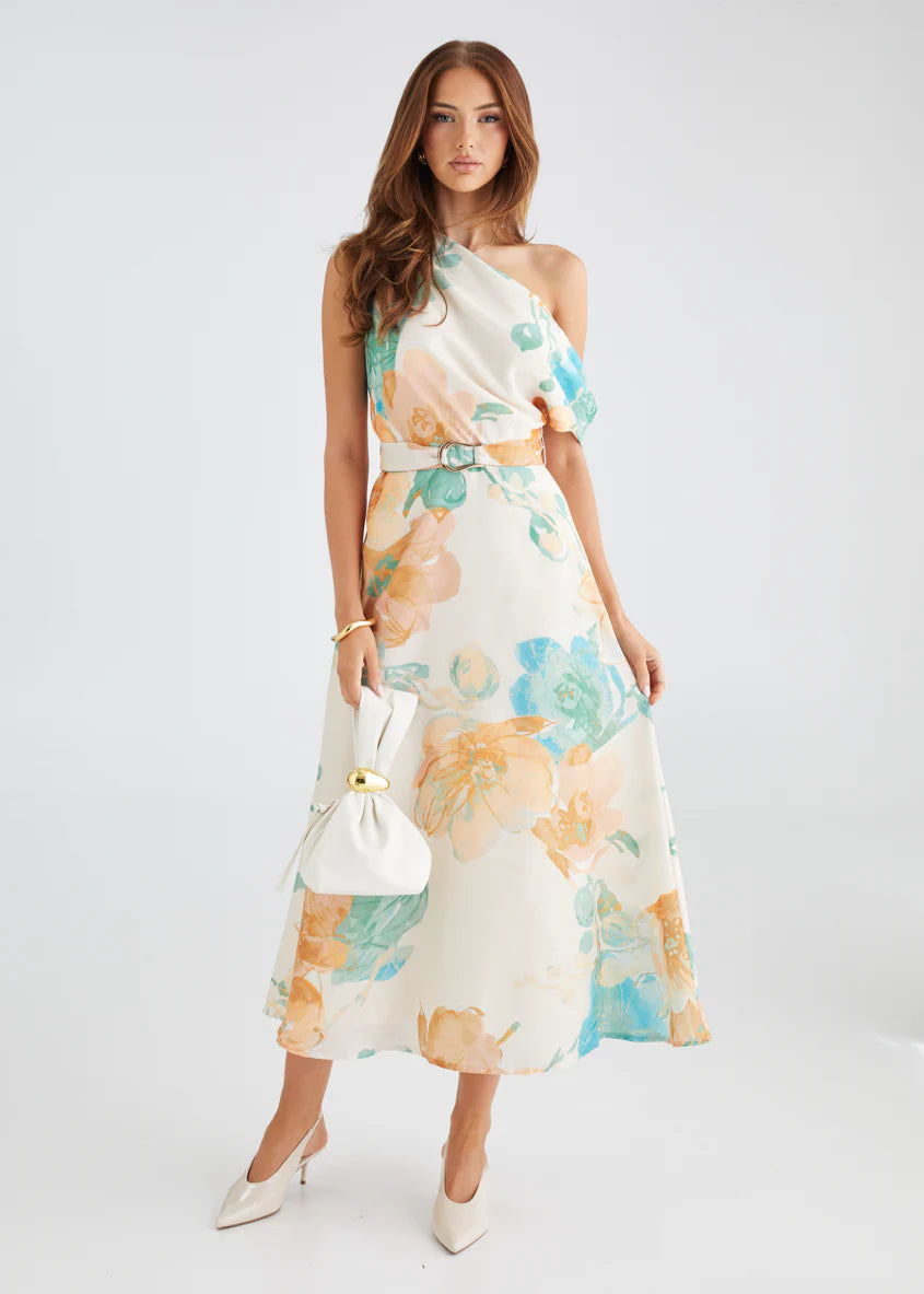 Jacqui Drop Shoulder Midi Dress - Tangerine Floral