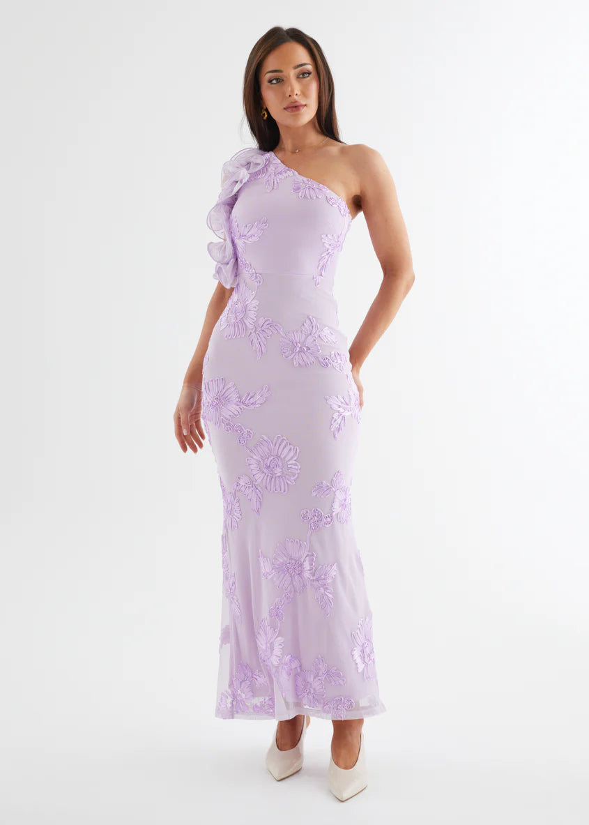 Taysia One Shoulder Mesh Maxi Dress - Lilac