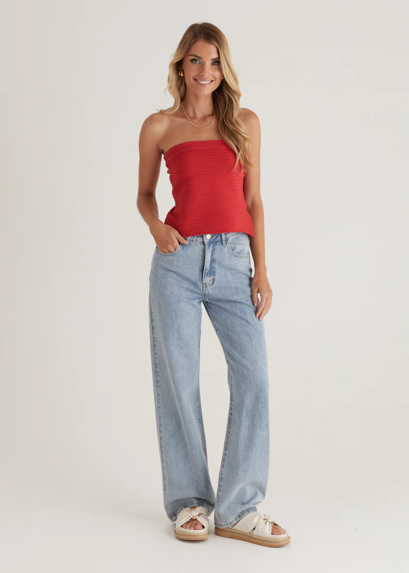Winnie Strapless Knit Crop - Red
