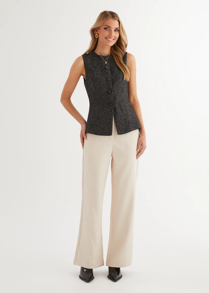 Minnie Vest Top - Black Marl