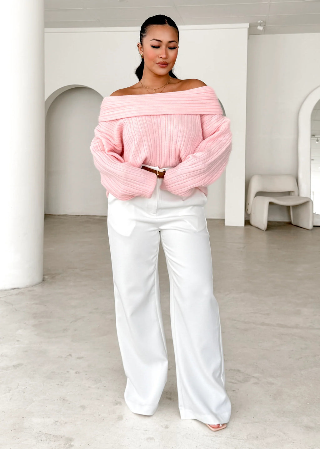 Shiloh Off Shoulder Sweater - Pink