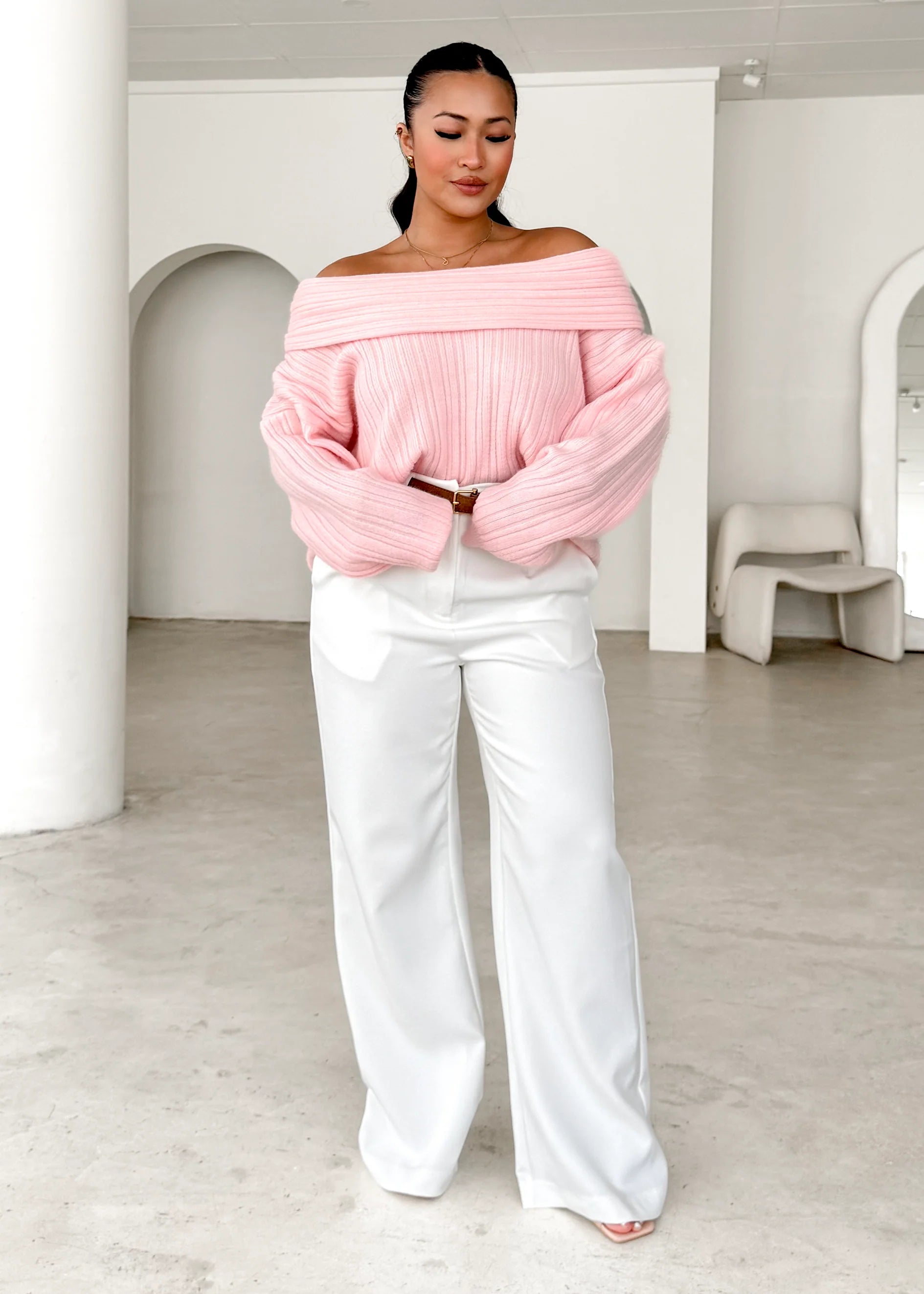 Shiloh Off Shoulder Sweater - Pink