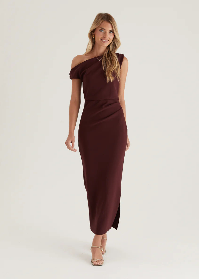Java Off Shoulder Midi Dress - Mulberry