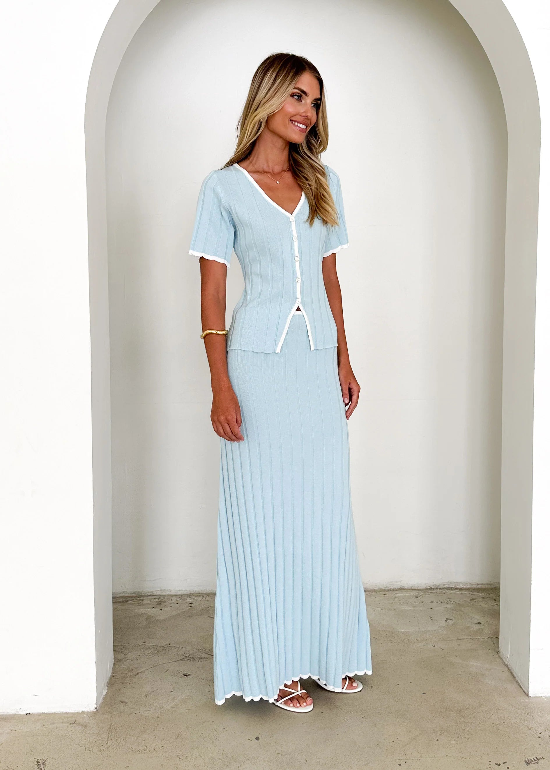 Yulia Knit Maxi Skirt - Sky Blue