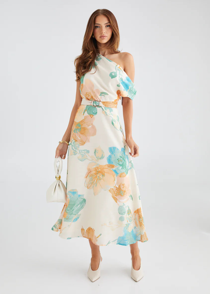 Jacqui Drop Shoulder Midi Dress - Tangerine Floral