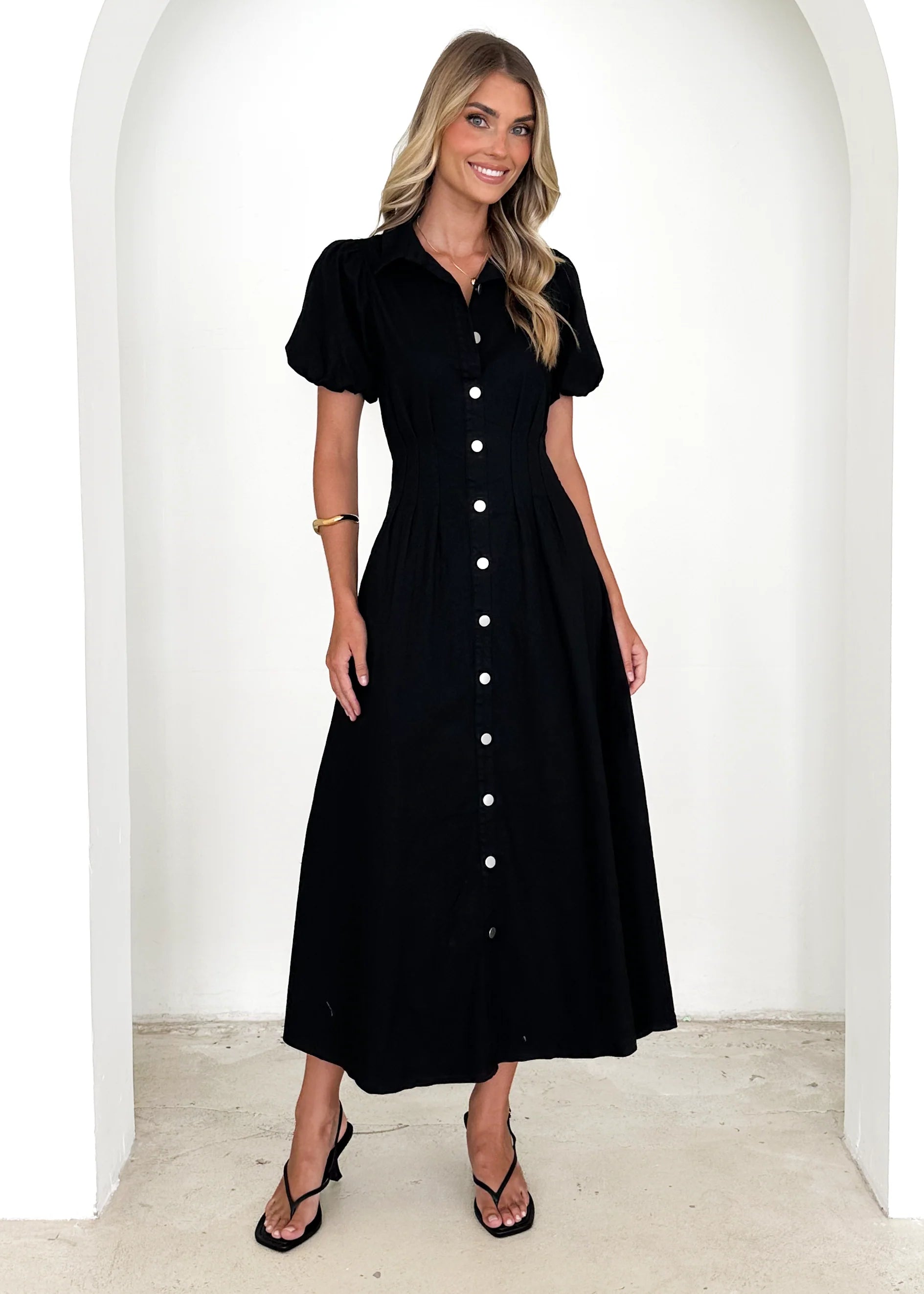 Acer Denim Midi Dress - Black