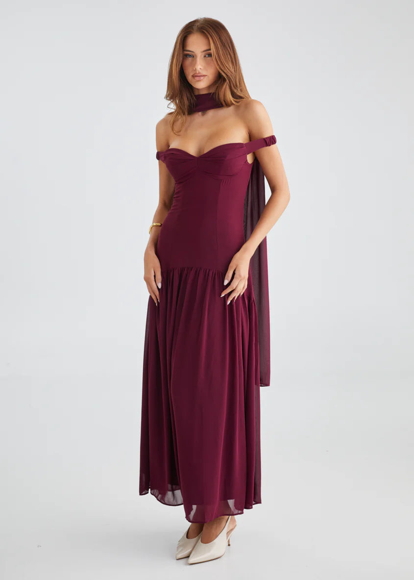 Kirah Off Shoulder Maxi Dress - Wine