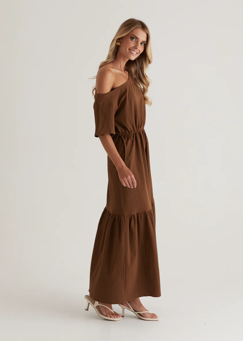 Loren Drop Shoulder Maxi Dress - Chocolate