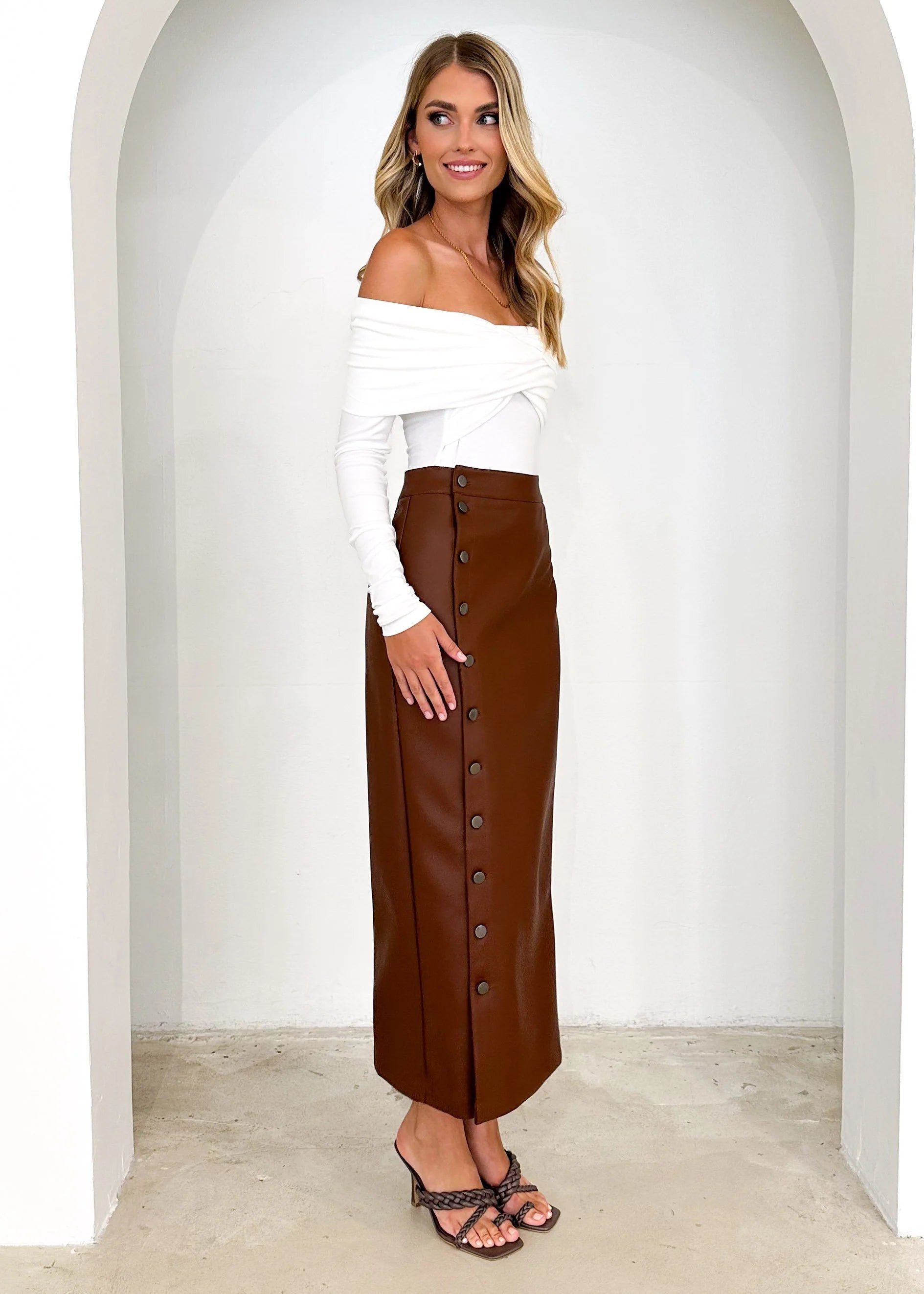 Tretra PU Maxi Skirt - Brown