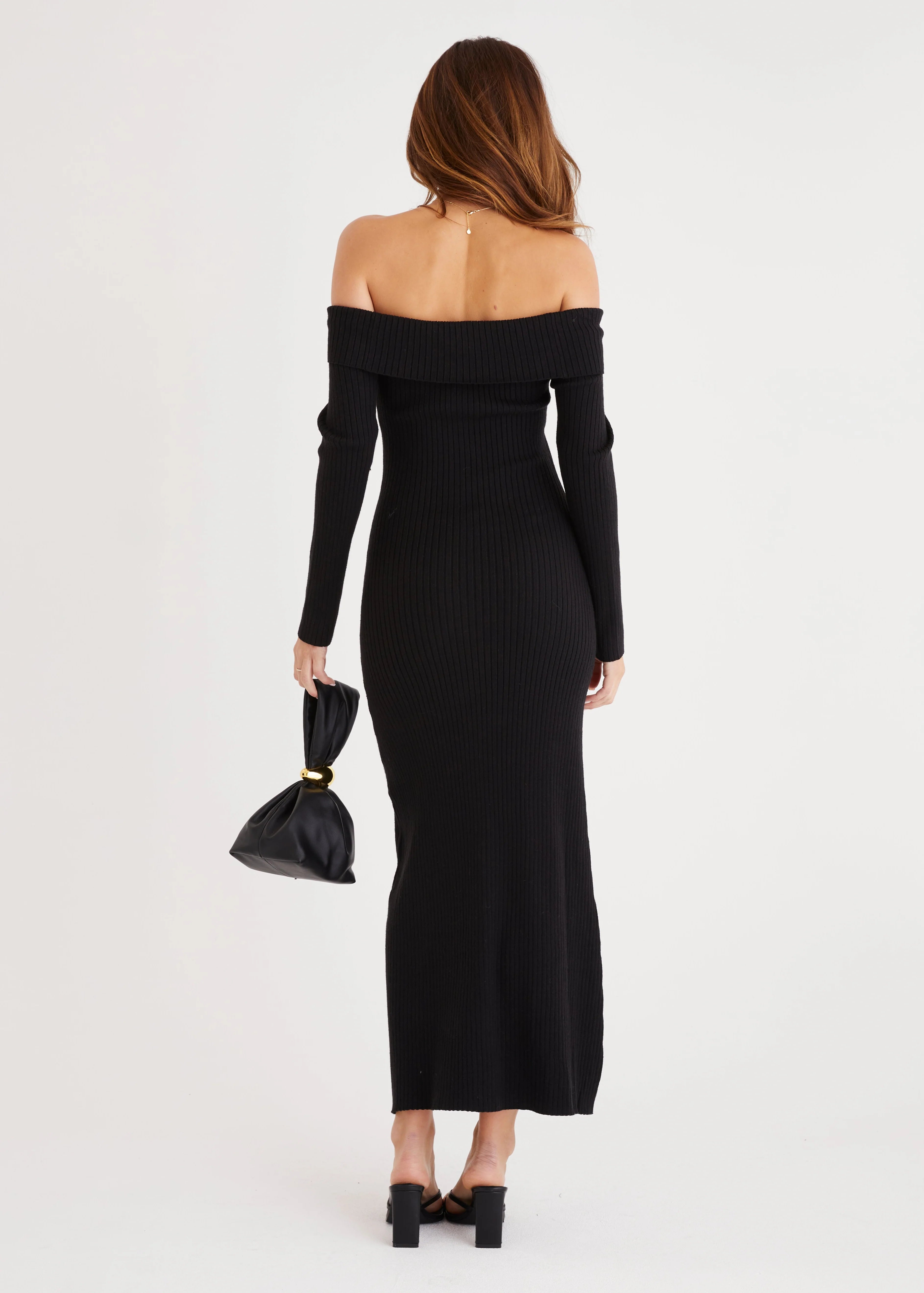 Aloe Off Shoulder Knit Maxi Dress - Black