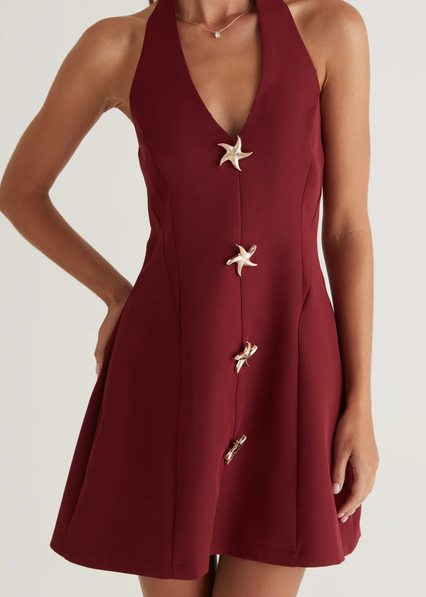 Oaklyn Halter Dress - Burgundy