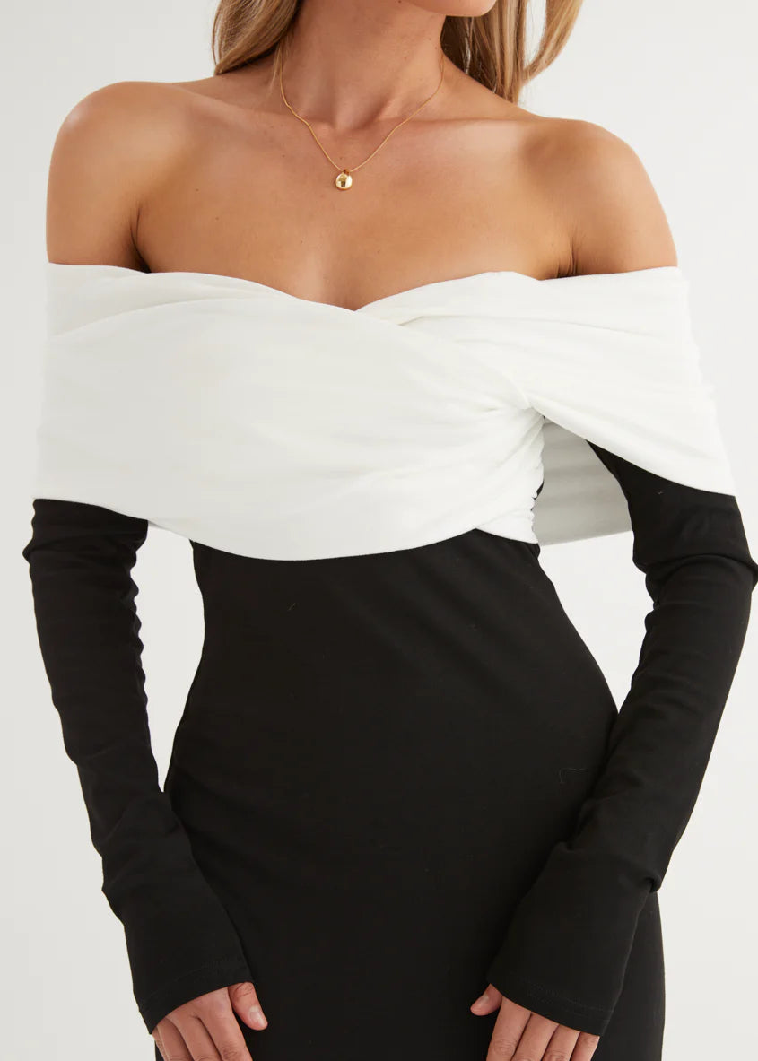 Revolver Off Shoulder Maxi Dress - Black Splice