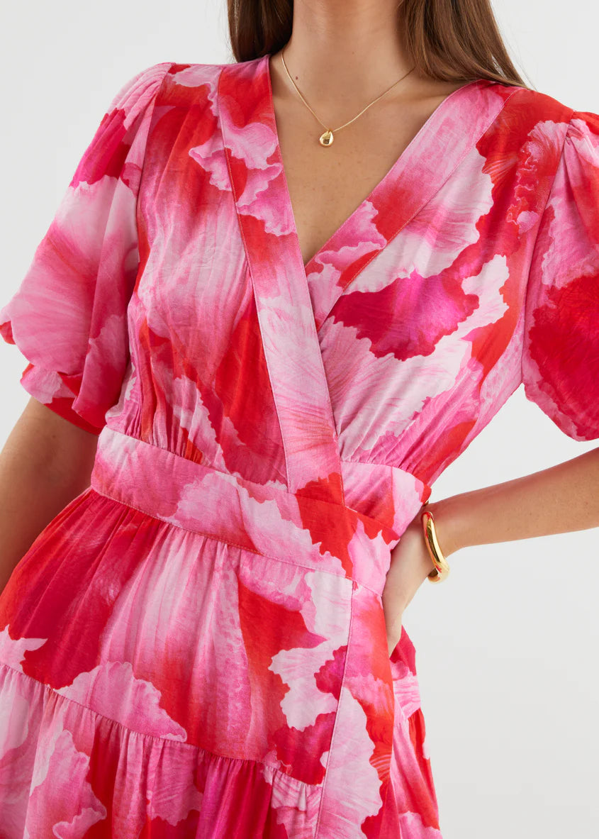 Emely Wrap Dress - Strawberry Abstract