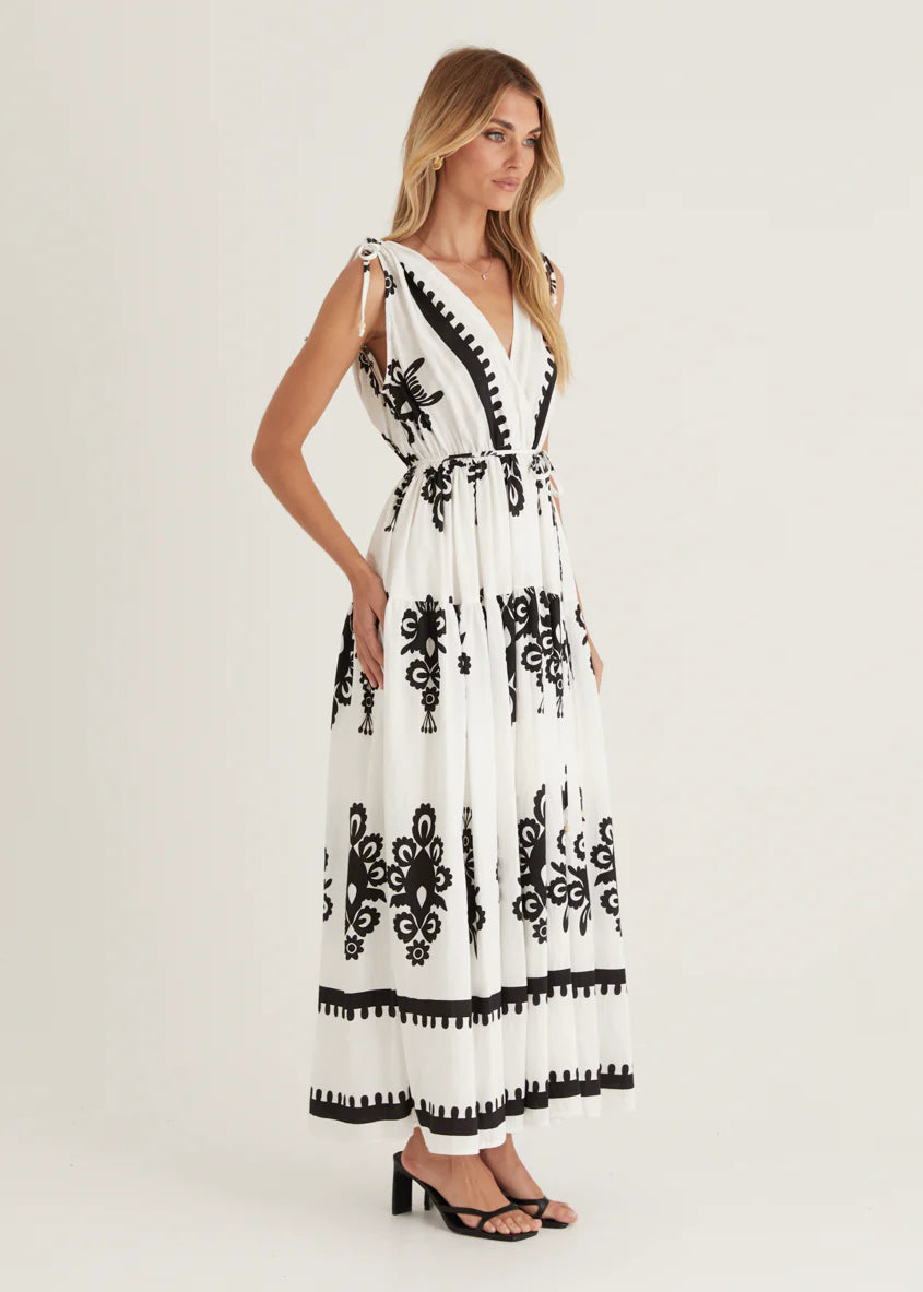 Elysium Maxi Dress - Black Abstract