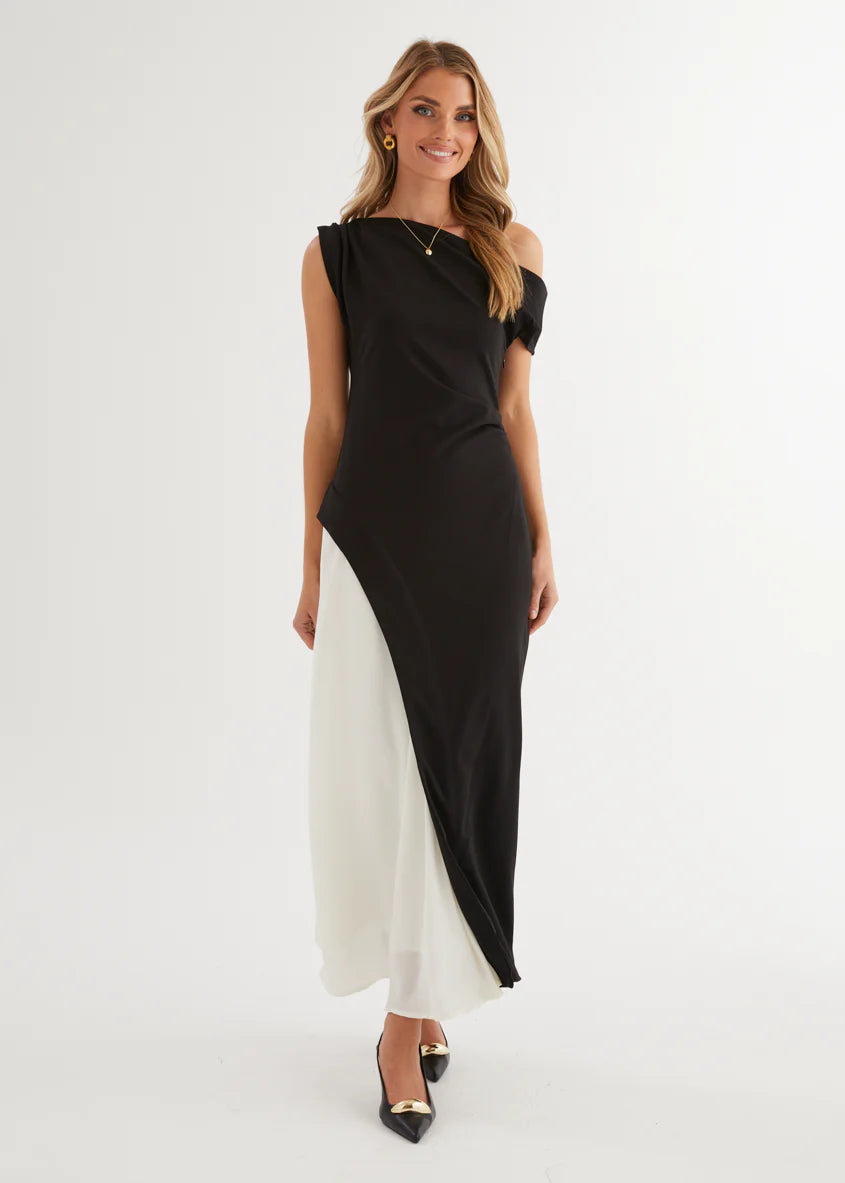Cruiser Drop Shoulder Midi Dress - Black Splice