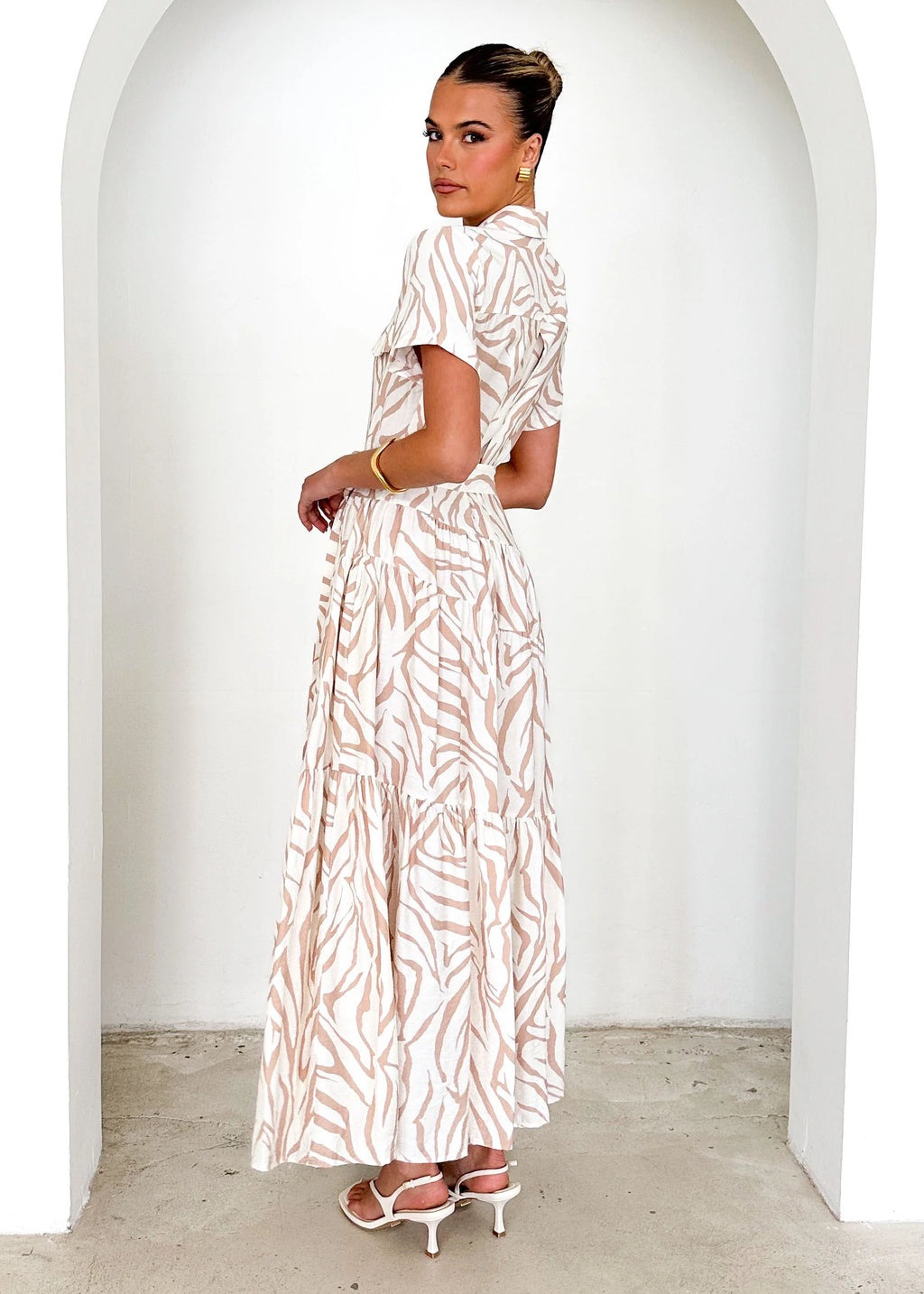 Reggie Midi Dress - Beige Zebra