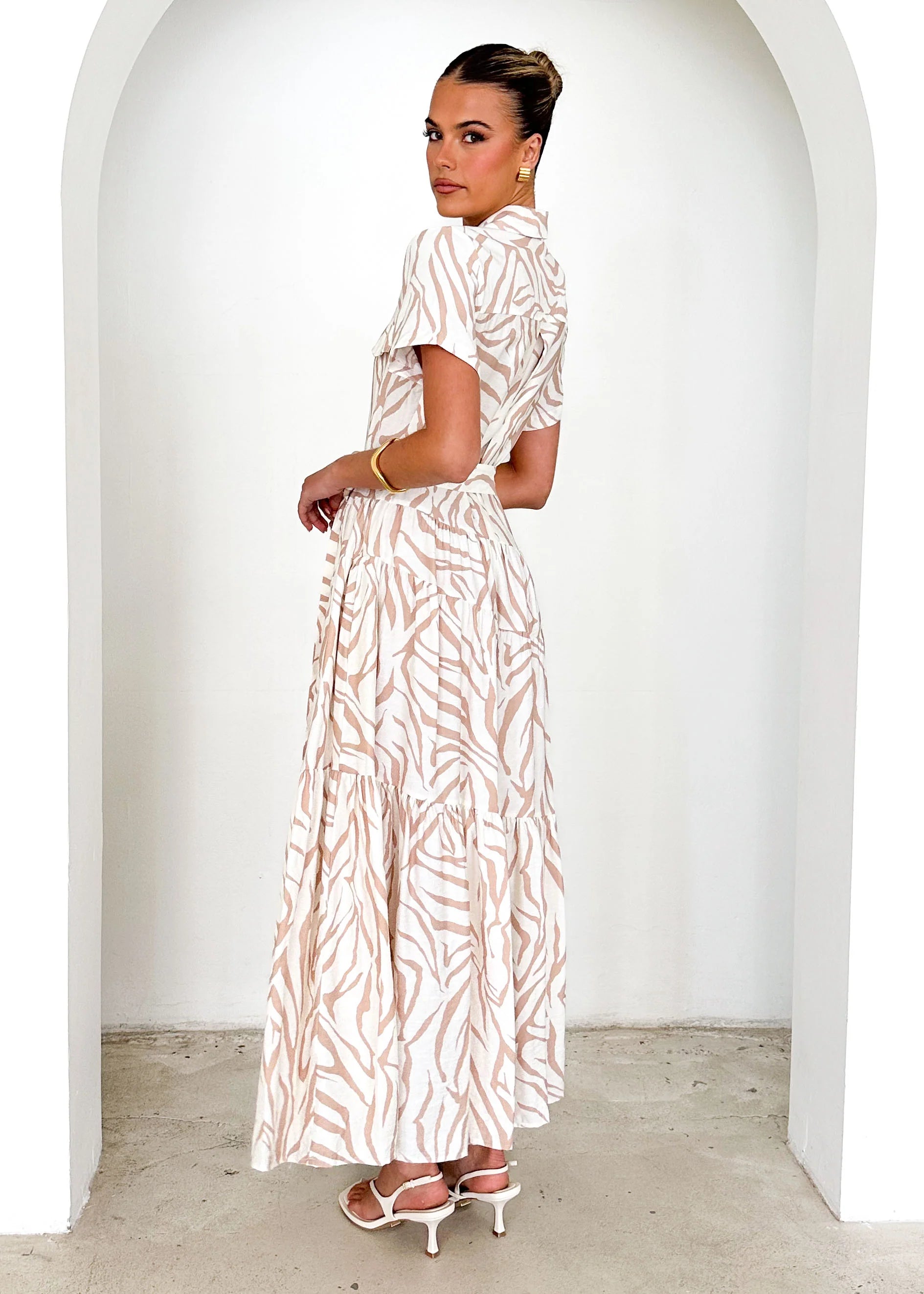 Reggie Midi Dress - Beige Zebra