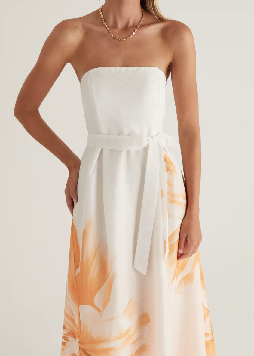Naya Strapless Midi Dress - Peach Floral