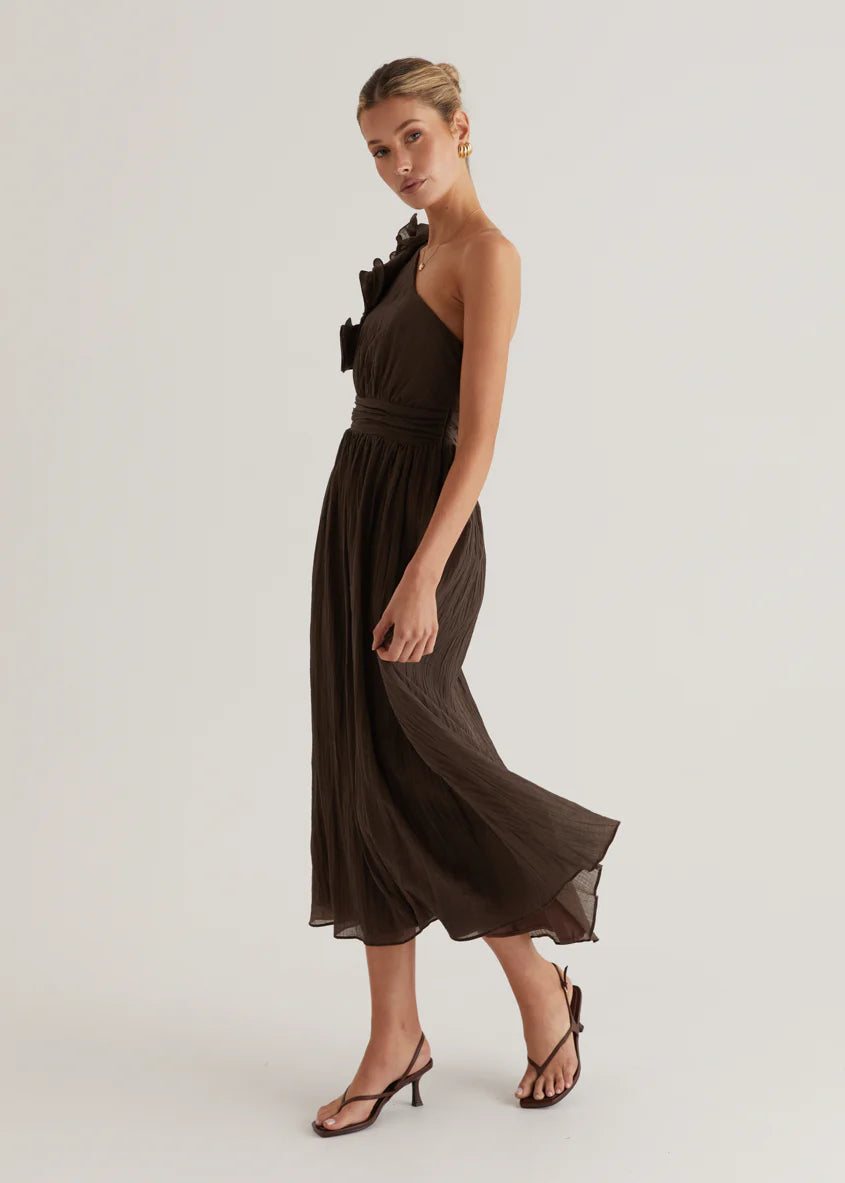 Iksie One Shoulder Maxi Dress - Chocolate