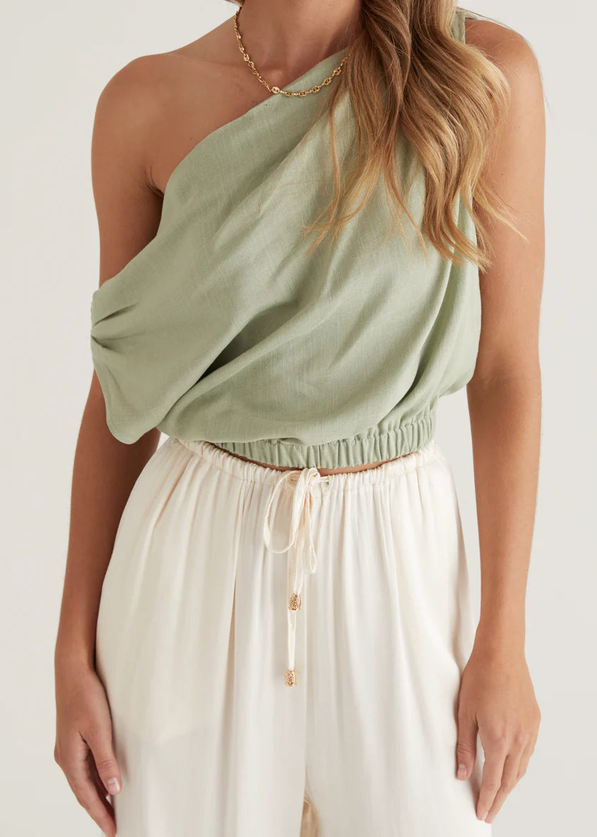 Emiko One Shoulder Crop - Sage